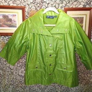 Susan Graver lime apple shiny green 3/4 sleeve loose fitting jacket lightweight